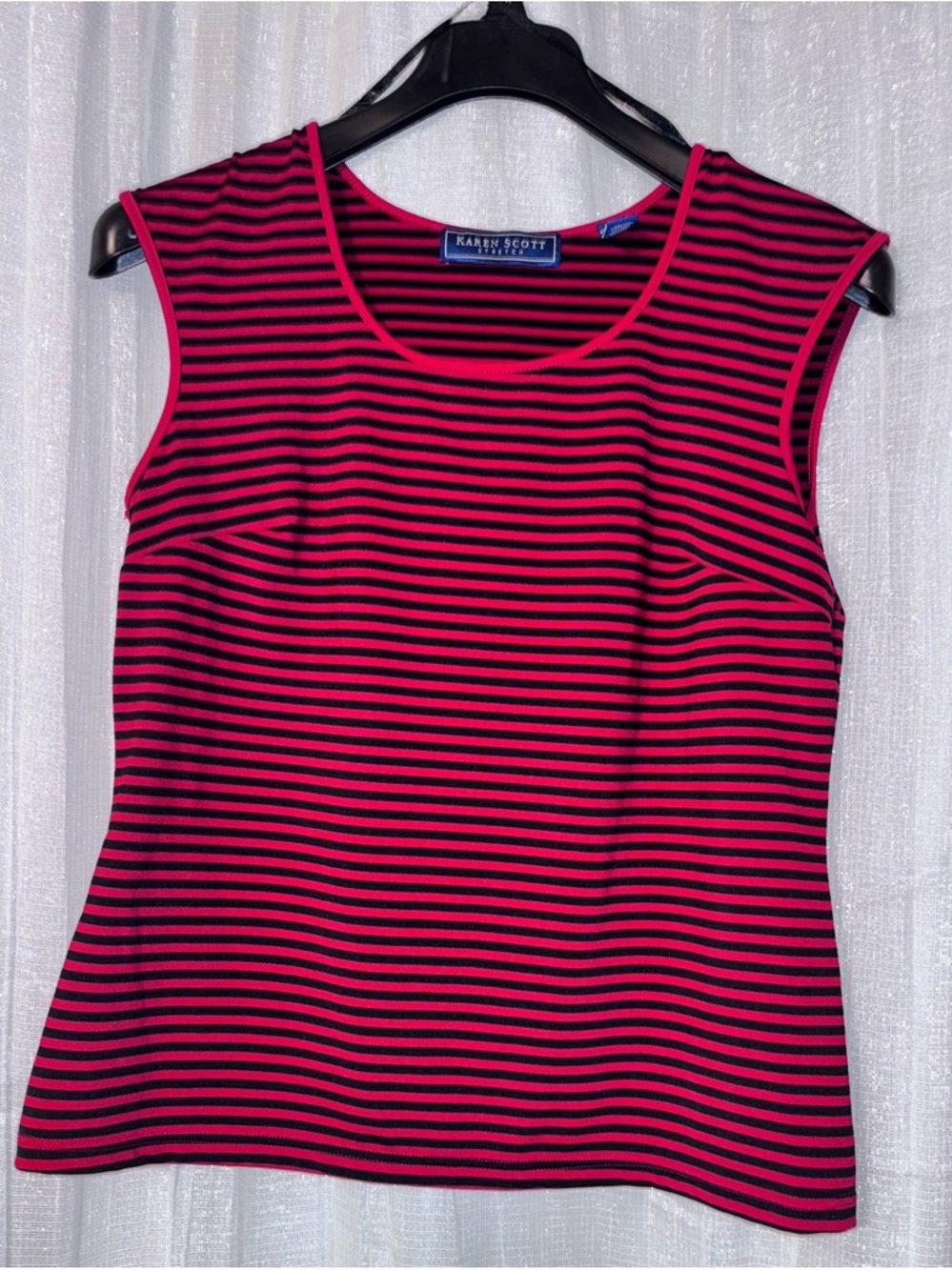 Karen Scott Hot Pink and Black Striped Sleeveless Tank